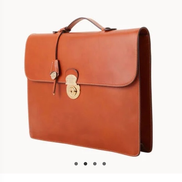 Dooney & Bourke Alto Gusset Brown Leather Briefcase with Gold Lock - Picture 2 of 11